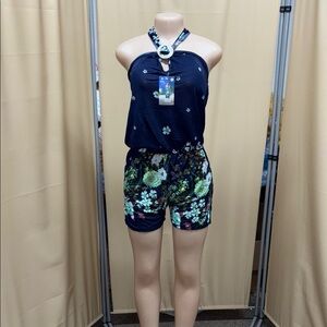 Blue and Green Tropical Floral Shorts with Relaxed Fit